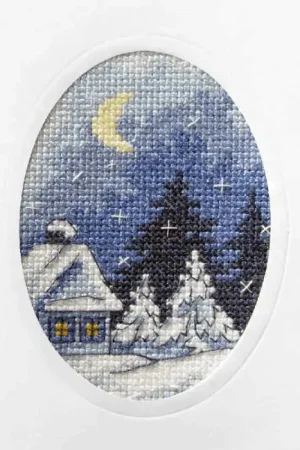 Premium Twilight Winter Printed Cross Stitch Christmas Card Kit by Orchidea