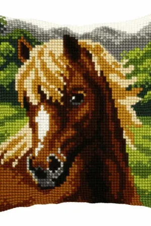 Premium Horse Printed Cross Stitch Cushion Kit by Orchidea