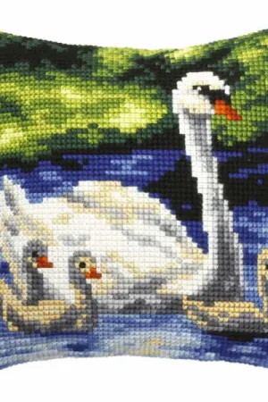 Swan Family Printed Cross Stitch Cushion Kit by Orchidea Warranty Included