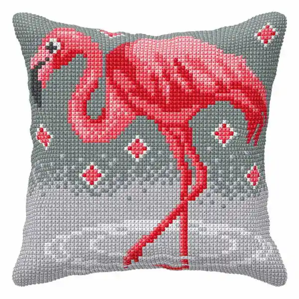 Flamingo Printed Cross Stitch Cushion Kit by Orchidea Clearance