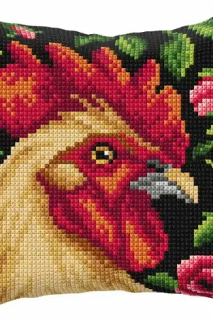 Rooster Printed Cross Stitch Cushion Kit by Orchidea Must Have