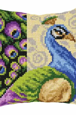 Secure Checkout Peacock Printed Cross Stitch Cushion Kit by Orchidea