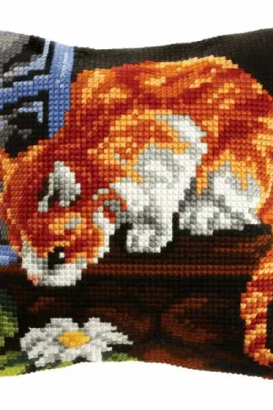 Top Pick Curious Cat Printed Cross Stitch Cushion Kit by Orchidea