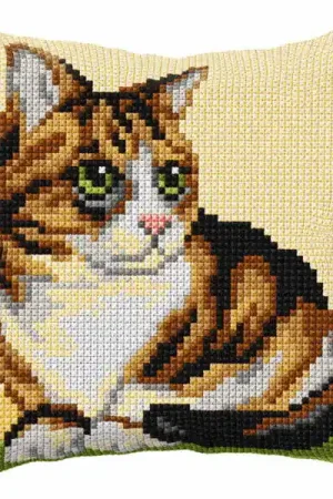 Tabby Cat Printed Cross Stitch Cushion Kit by Orchidea Low Price