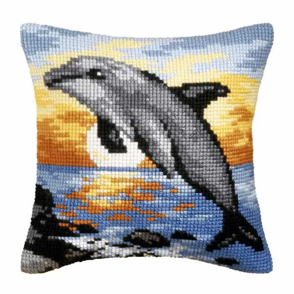 Dolphin Printed Cross Stitch Cushion Kit by Orchidea Editor’s Pick