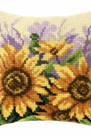Sunflowers in Meadow Printed Cross Stitch Cushion Kit by Orchidea Special Offer