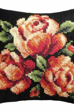 Red Roses Printed Cross Stitch Cushion Kit by Orchidea Worldwide Shipping