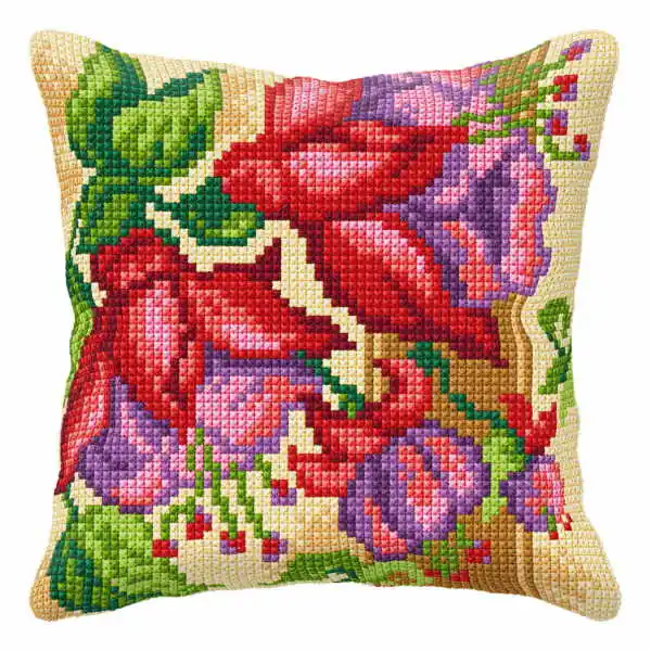 Exotic Flowers Printed Cross Stitch Cushion Kit by Orchidea Free Returns