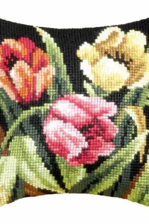 Tumbling Tulips Printed Cross Stitch Cushion Kit by Orchidea Money Back Guarantee