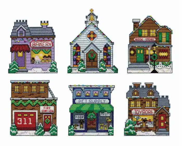 Money Back Guarantee Winter Village Christmas Ornaments Cross Stitch Kit by Design Works