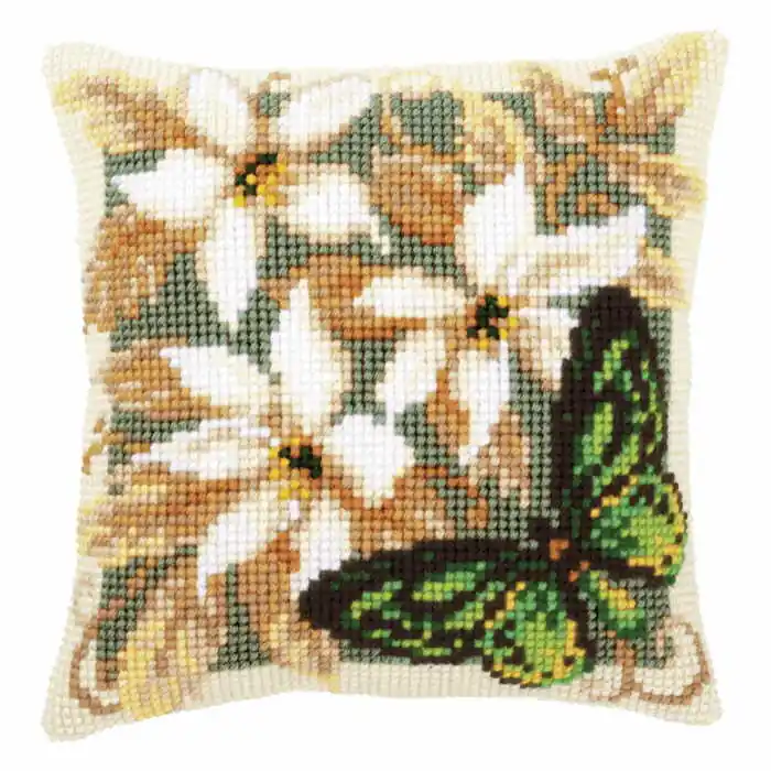 Green Butterfly Printed Cross Stitch Cushion Kit by Vervaco Grab Now