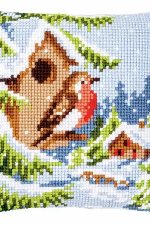 Robin in Winter Printed Cross Stitch Cushion Kit by Vervaco Viral
