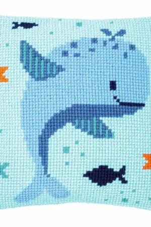Whales Fun Printed Cross Stitch Cushion Kit by Vervaco Brand New