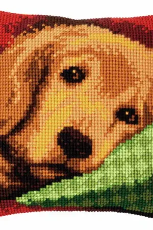Sleepy Little Dog Printed Cross Stitch Cushion Kit by Vervaco Buy Online