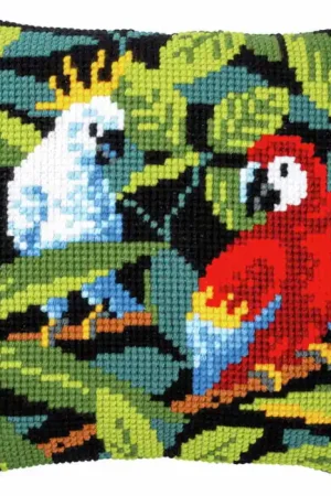 Warranty Included Tropical Birds Printed Cross Stitch Cushion Kit by Vervaco