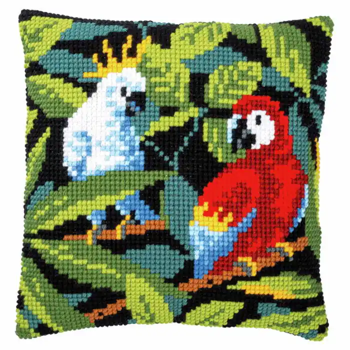 Warranty Included Tropical Birds Printed Cross Stitch Cushion Kit by Vervaco