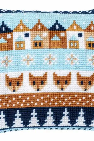 Sale Winter Motifs Printed Cross Stitch Cushion Kit by Vervaco