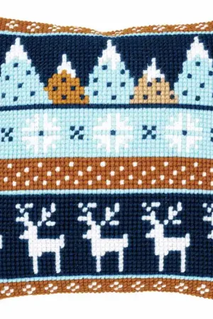 Worldwide Shipping Winter Motifs Printed Cross Stitch Cushion Kit by Vervaco