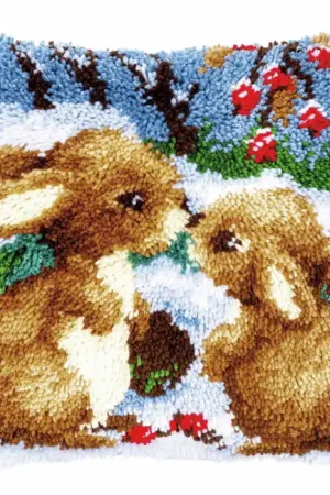Snow Rabbits Latch Hook Cushion Kit By Vervaco Last Chance