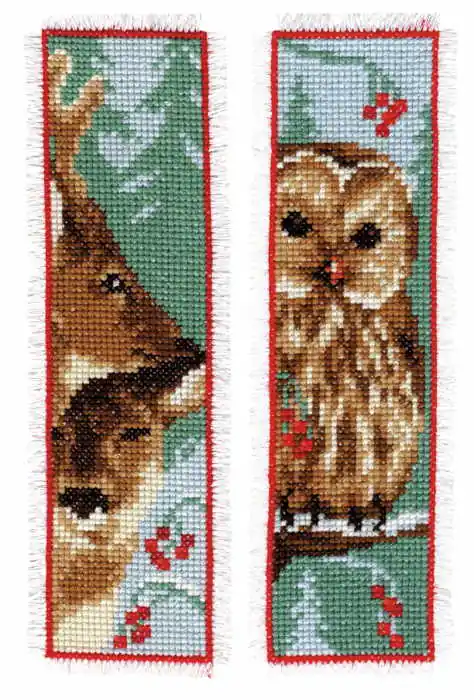 Last Chance Owl and Deer Bookmark Cross Stitch Kit By Vervaco