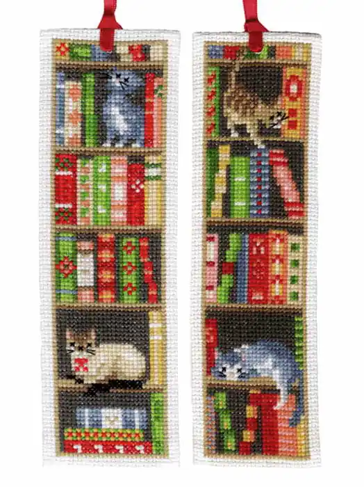 Order Now Cats in Bookshelf Bookmark Cross Stitch Kit By Vervaco