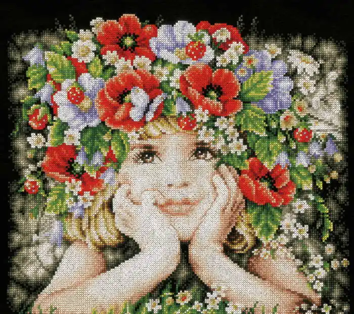 Free Delivery Girl with Flowers Cross Stitch Kit By Lanarte
