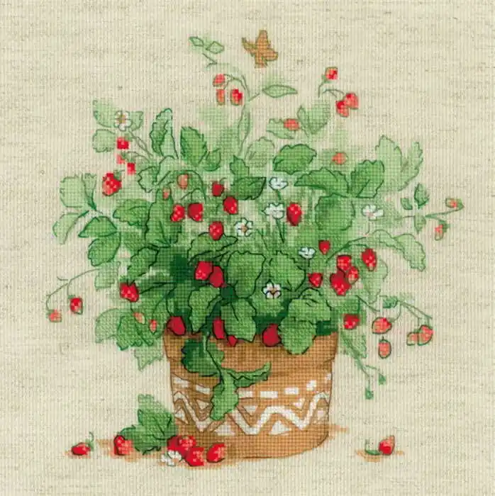 Save Now Strawberries in a Pot Cross Stitch Kit By RIOLIS