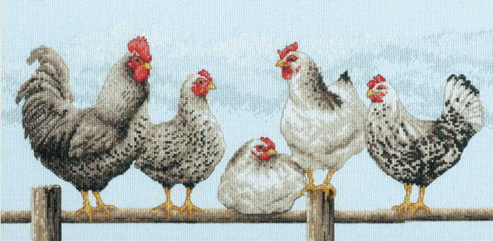 Express Delivery Black and White Hens Cross Stitch Kit by Dimensions