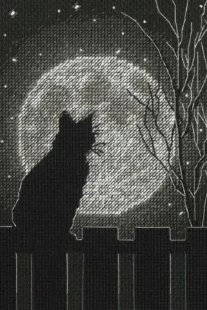 Black Moon Cat Cross Stitch Kit by Dimensions Bargain