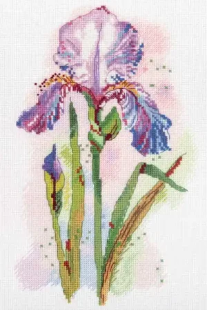 Modern Watercolour Iris Cross Stitch Kit by PANNA