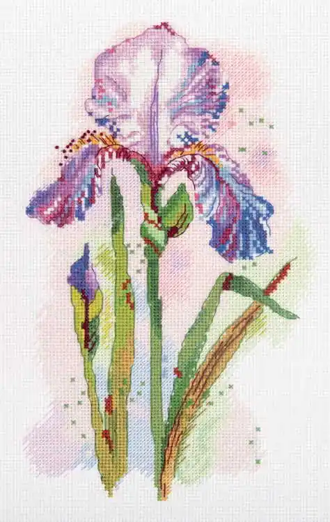 Modern Watercolour Iris Cross Stitch Kit by PANNA