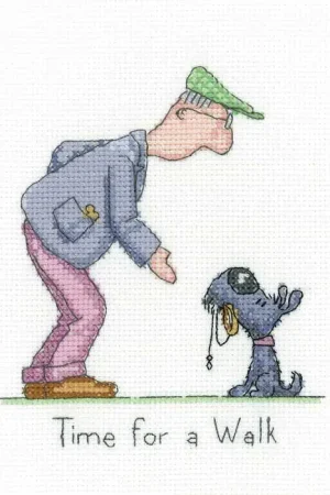 Money Back Guarantee Time For A Walk Cross Stitch Kit by Heritage Crafts