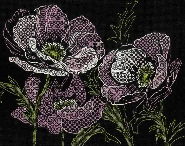 Lace Poppies Blackwork Kit By RIOLIS Price Drop