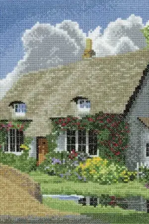 Price Drop Summer Cottage Cross Stitch Kit by Heritage Crafts