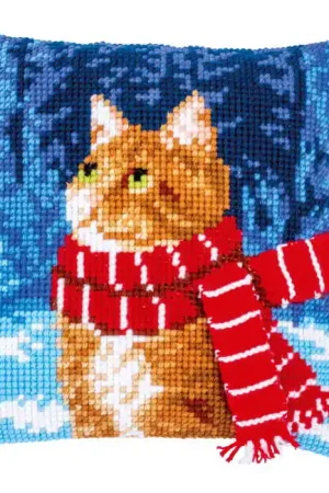 Buy Direct Cat with Scarf Printed Cross Stitch Cushion Kit by Vervaco