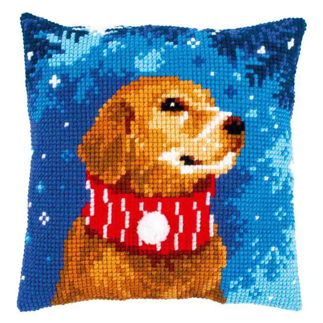 Dog with Scarf Printed Cross Stitch Cushion Kit by Vervaco Handmade
