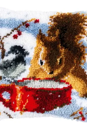 Sale Squirrel and Tit Latch Hook Cushion Kit By Vervaco