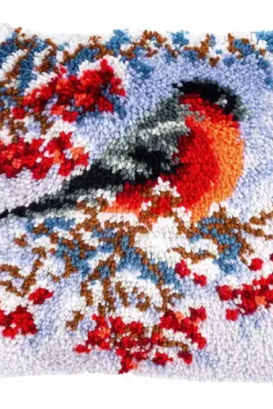 While Supplies Last Bullfinch in Winter Latch Hook Cushion Kit By Vervaco