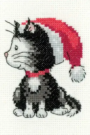 Free Shipping Black and White Christmas Kitten Cross Stitch Kit by Heritage Crafts