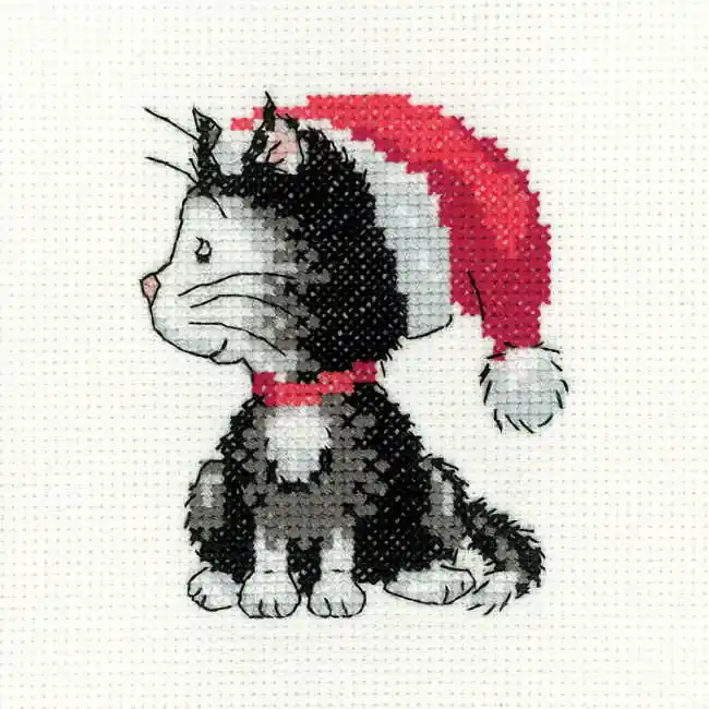 Free Shipping Black and White Christmas Kitten Cross Stitch Kit by Heritage Crafts