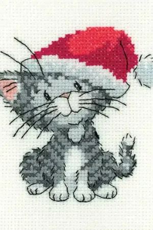 Silver Tabby Christmas Kitten Cross Stitch Kit by Heritage Crafts Cheap