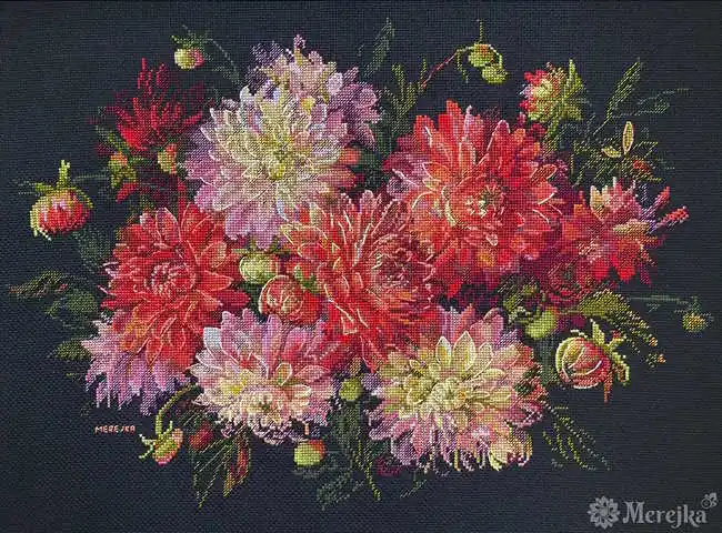 Affordable Dahlias Cross Stitch Kit by Merejka