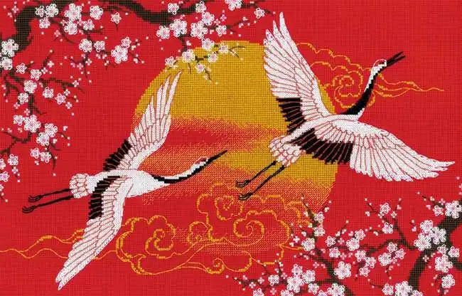 Bargain Under Heaven Cranes Cross Stitch Kit By RIOLIS
