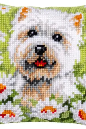 Buy Online Dog Printed Cross Stitch Cushion Kit by Vervaco