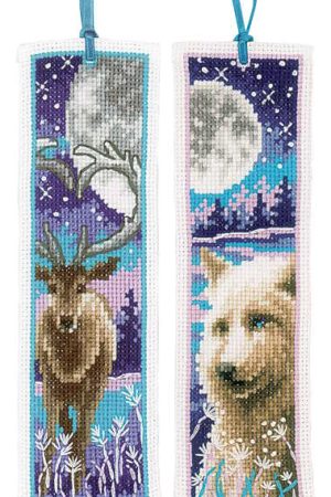 Special Offer Wolf and Deer with Moon Bookmark Cross Stitch Kit By Vervaco