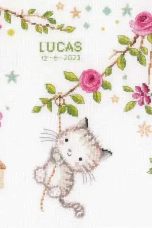 Cheeky Kitten Birth Sampler Cross Stitch Kit By Vervaco Today Only
