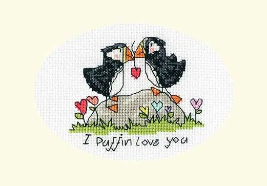 Genuine I Puffin Love You Cross Stitch Card Kit By Bothy Threads