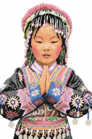 Original Thai Hill Tribe Girl Cross Stitch Kit By Lanarte