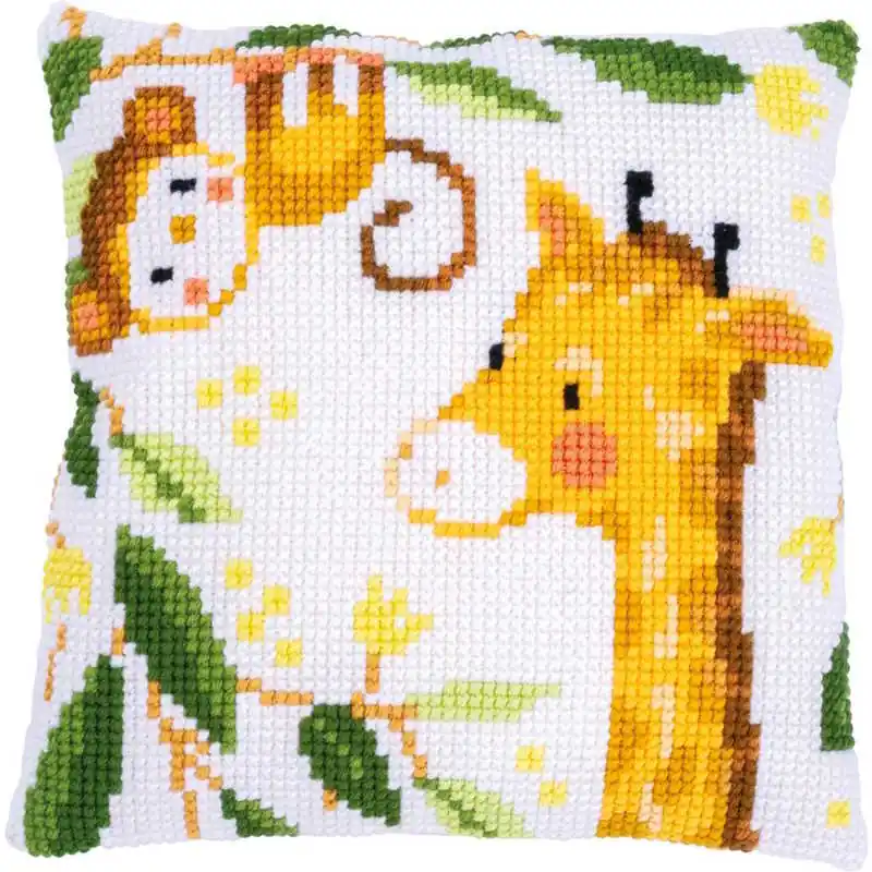 Jungle Animals Printed Cross Stitch Cushion Kit by Vervaco In Demand