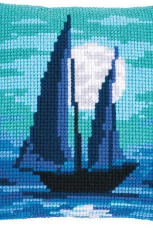 Best Seller Sailboat in Moonlight Printed Cross Stitch Cushion Kit by Vervaco